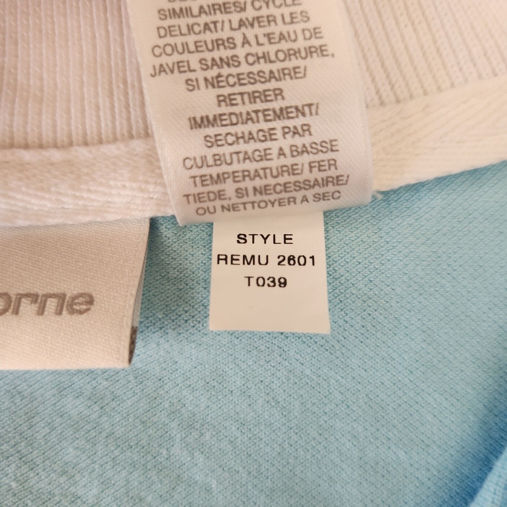 Liz‎ Claiborne Golf Polo Shirt Light Blue, White & Yellow Accents Petite L/XL - Picture 9 of 9